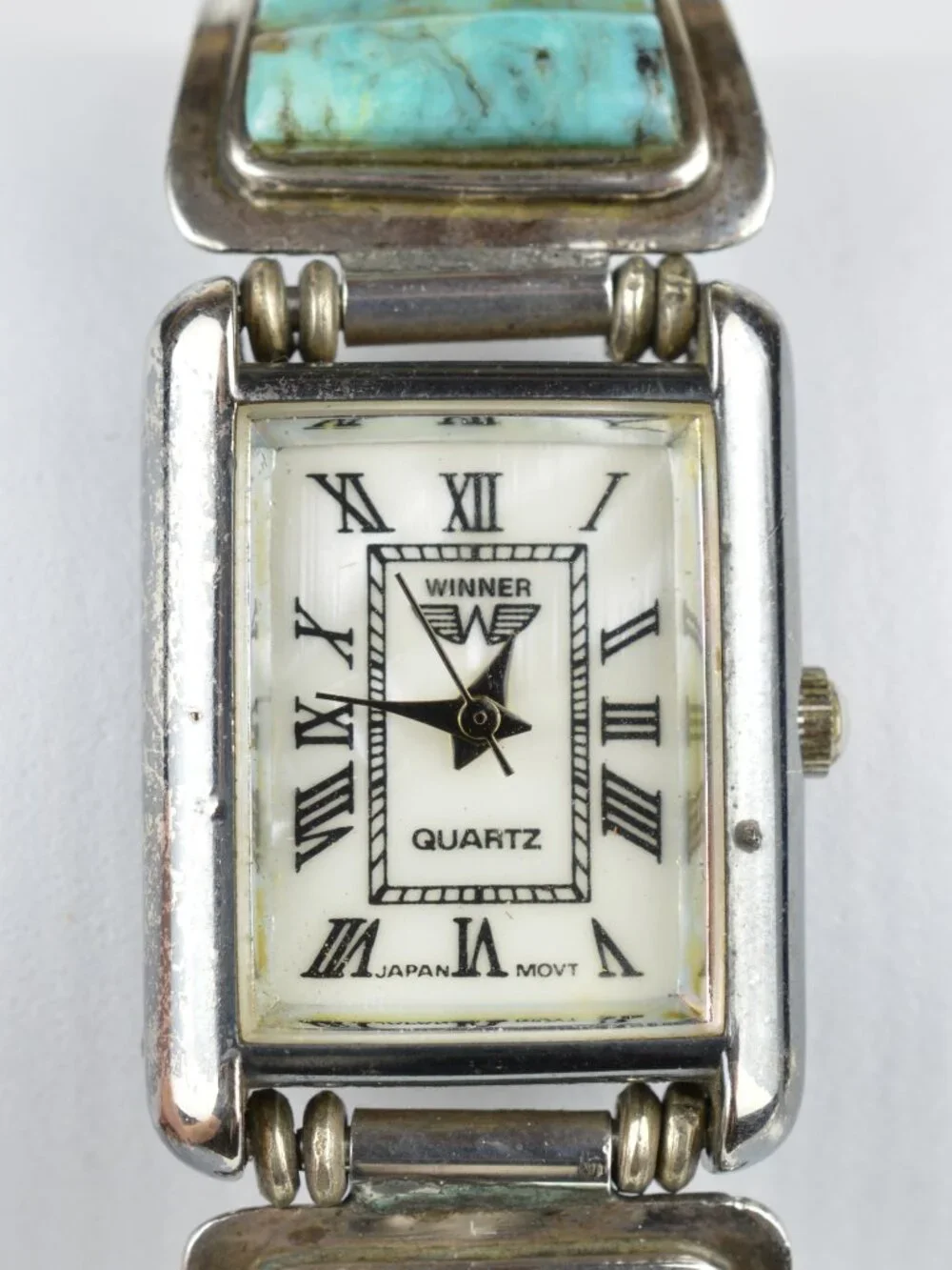VTG Navajo Harry Bert Sterling Silver Turquoise Coral Cobble Inlay Watch Tips